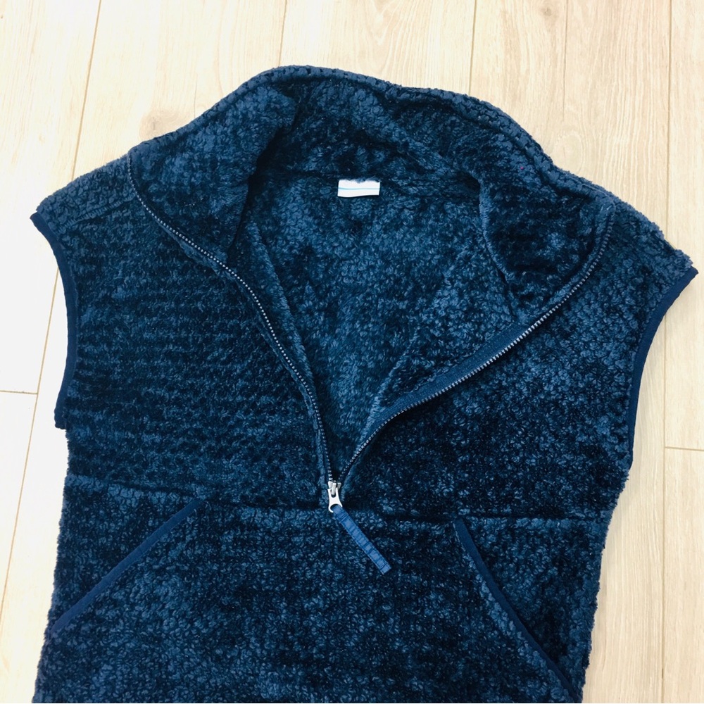 Columbia fleece Sherpa vest navy blue womens XS small camping hiking winter cozy